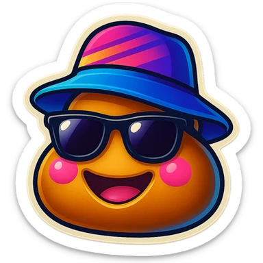 Add cool sunglasses and a fun hat to the poop emoji, keep it playful and cool with no background. sticker