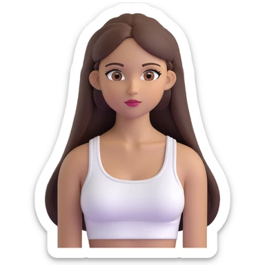 beautiful girl, long straight brown hair, brown eyes with lashes, wearing a white crop top, tan skin sticker