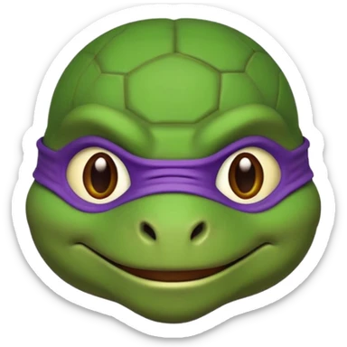 Donatello from Teenage Mutant Ninja Turtles, emoji style, head only, cute minimalistic style, with a shell detail sticker