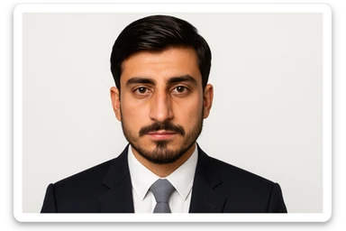 Create an ID photo with the person's original face exactly as in the reference image, no changes to facial features or expression. Add a business suit, plain white background, soft even lighting, head and shoulders only, centered composition, no accessories. Use a 16:9 aspect ratio. Maintain a realistic and professional style suitable for an ID photo. sticker