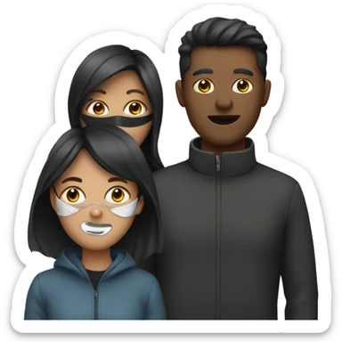 group of 3 people with one of them wearing a mask sticker