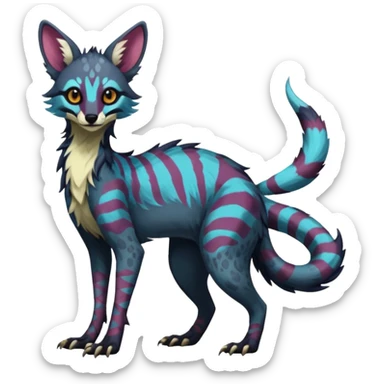 Feral Rare Fantasy dark colorful Vernid-Sergal-Genet-Trico-species by LiLaiRa, random markings, tufted tail, tufted ears, full body sticker