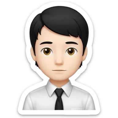 Chico con pelo negro, camisa negra y una corbata blanca sticker