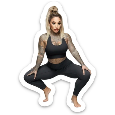 Karma RX squatting in yoga pants sticker