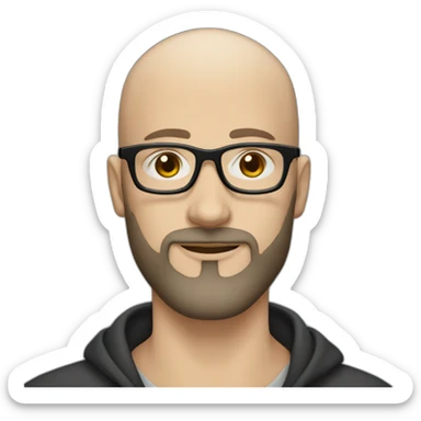 30 years old white bald man with a beard and squared black glasses sticker