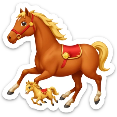 red horse and baby horse agressive running happiness money sticker