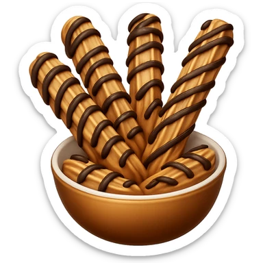 Add chocolate drizzle on top of the crispy golden churros. Keep the background transparent. Maintain the original style and look of the churros. sticker