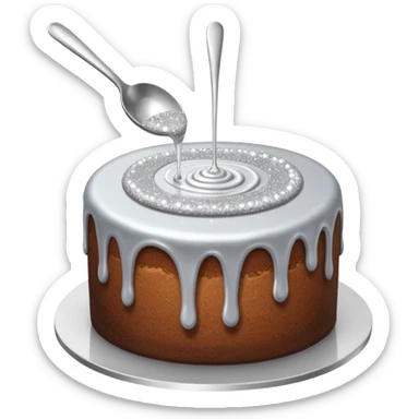 silver glitter being poured onto a cake with spoon  sticker