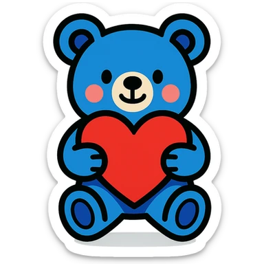 blue bear holding a heart sticker
