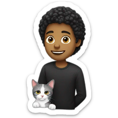Jeune homme noir avec son Chat blanc sticker