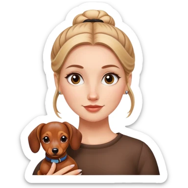 white  girl with bun, and a dachshund sticker