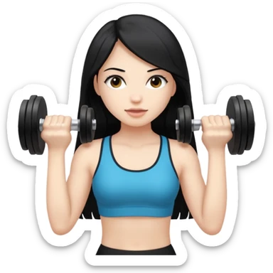 Pale girl with long black hair using dumbbells sticker