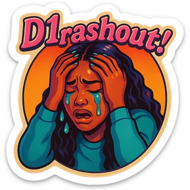 Crying Holding head 
add the wordsD1 Crashout!  in pink  sticker