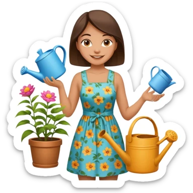 gardener woman with watering pot sticker