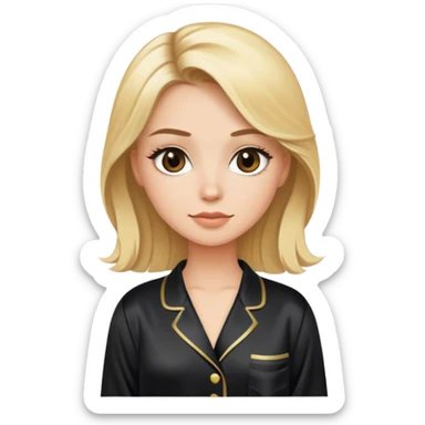 Brown-eyed blonde pretty woman wearing black silk pajamas sticker