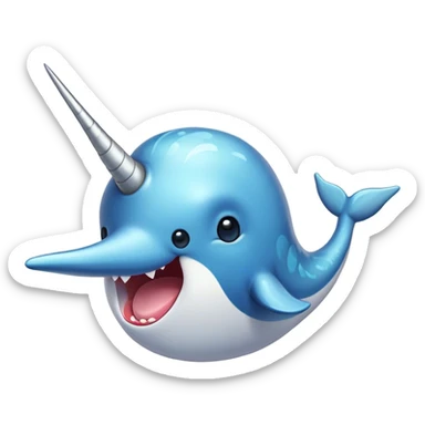 Cinematic Comical Narwhal Portrait Emoji, Head tilted dramatically with an exaggeratedly shocked expression, featuring a streamlined body with a prominently spiraled tusk and wide, comically expressive eyes brimming with disbelief, Simplified yet hilariously expressive features, highly detailed, glowing with a slightly sassy glow, high shine, dramatic yet playful, stylized with an air of quirky oceanic attitude, bright and endearing, soft glowing outline, capturing the essence of a meme-worthy narwhal that appears ready to side-eye its way into internet fame instantly! sticker