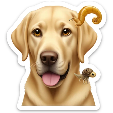 Golden Labrador with snail sticker