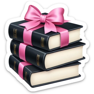 Stack of black books with a pink bow sticker