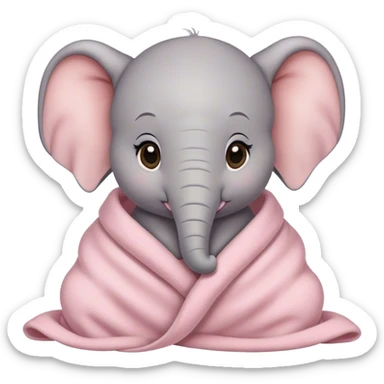 Cozy baby elephant in light pink blanket  sticker