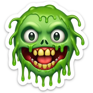 goregrind style emoji, zombie-like face, exposed teeth, dripping slime sticker