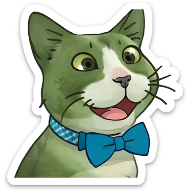 Calico cat face, upside down with tongue out of mouth sticker