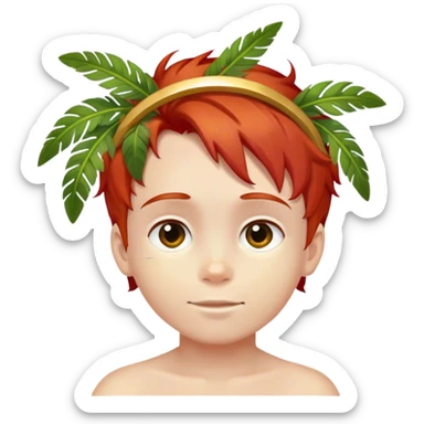 holy boy with red hair halo and palm branch sticker