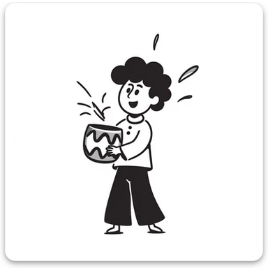 a cheerful character holding a drum and shouting 'tung tung tung tung sahur', with energetic motion lines, hand drawn doodle style sticker