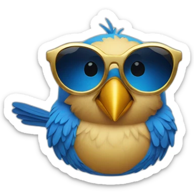 a blue bird wearing gold sunglasses sticker