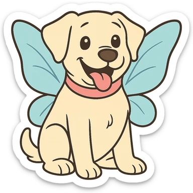 Make the image cartoonish with fairy wings, light fur, and a pink collar. Remove the background. sticker