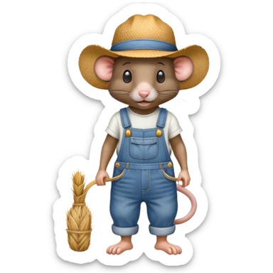 farmer rat in denim overalls with a straw hat sticker