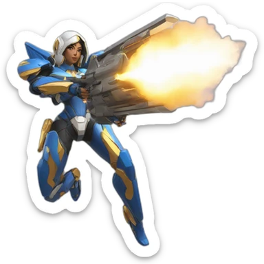 pharah from overwatch, firing all her missiles from her ultimate move sticker