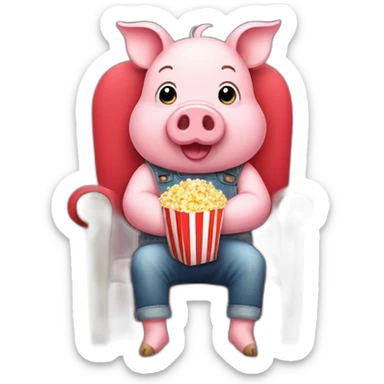 Cute pig sitting on a chair with popcorn sticker