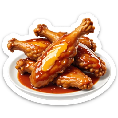 Cinematic crispy chicken wings, golden-brown and glazed with spicy sauce, crunchy coating, juicy inside, piled high with dipping sauce on the side, ultra-realistic and mouthwatering, inviting and bold. sticker