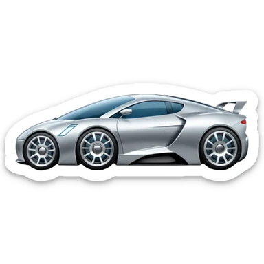 A low-profile futuristic car emoji made of polished silver chrome, wide body stance, smooth aerodynamic shape, glossy metallic surface, soft reflections, luxury swag aesthetic, minimal details, iOS emoji style, centered on clean white background, studio lighting sticker
