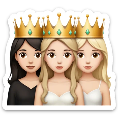 3 girls with crowns. One has brown hair. One has blonde hair and one has black hair sticker