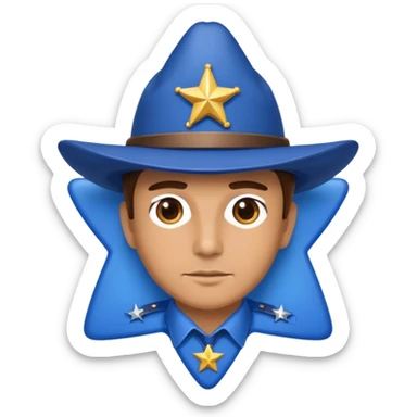 Sheriff with shiny blue star badge and blue hat sticker
