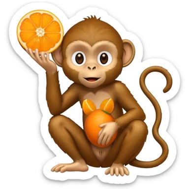 Monkey eating an orange at the beach  sticker