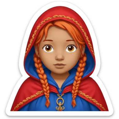 red orange braids hair girl, tan skin, fat, wear blue cloak sticker