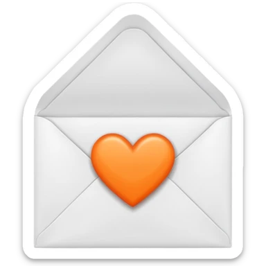 white envelop with small orange heart inside sticker