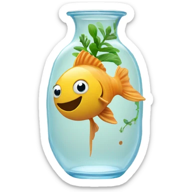 fishes in a clear vase with plant roots. sticker