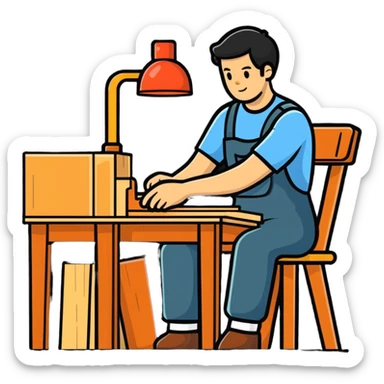 woodworker crafting furniture sticker