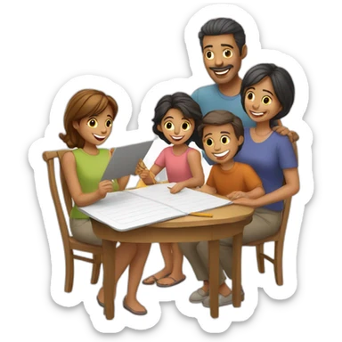 happy-family-of-6-writing-together sticker