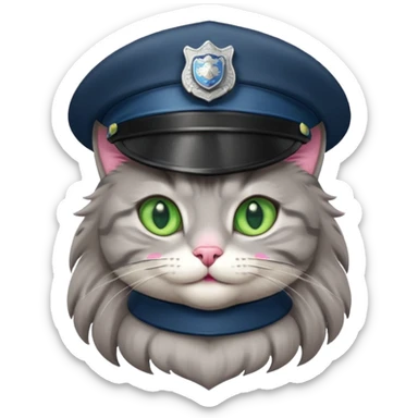 happy grey long hair cat police sticker