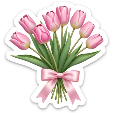 Pastel pink tulip bouquet with bow sticker
