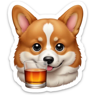 Create an emoji about a corgi that drinks whiskey McCalan and is always harsh sticker