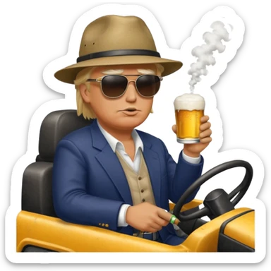 Trump driving a big mud truck while drinking beer and smoking weed. sticker
