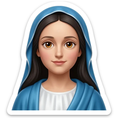Mary, Mother of God from Christian Mythology with hazel eyes, long black hair, blue and white metallic toga sticker