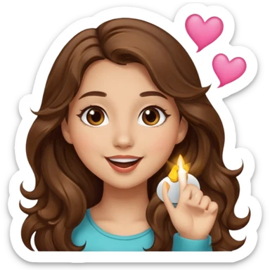 girl with long wavy brown hair, brown eyes, light to medium complexion, long lashes, blowing a kiss sticker
