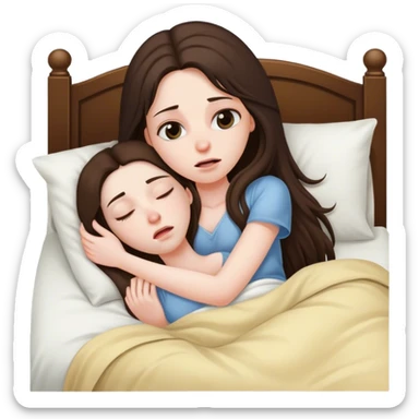 Brunette Long hair sick in bed sticker