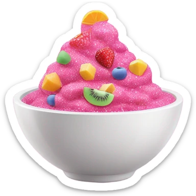 Hot pink yogurt with fruit and glitter inside bowl  sticker